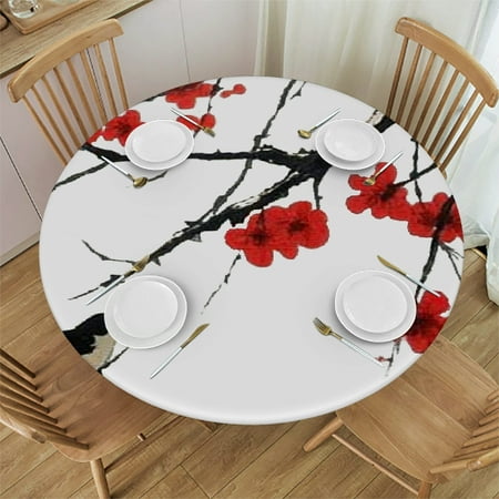 

Autua Bird Branch Red Flowers Round Tablecloth Stain-Resistant Washable for Indoor Outdoor Dining Weddings Parties - Various Sizes Available 46 -50