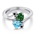 thumbnail image 3 of Gem Stone King 925 Sterling Silver Green Nano Emerald Swiss Blue Topaz and Black Diamond Ring for Women (1.66 Cttw, Heart Shape 6MM, Gemstone May Birthstone, Size 8), 3 of 6