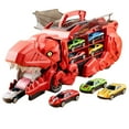 thumbnail image 4 of Camión transportador de dinosaurios, divertido juego de interacción con pistas y tiendas portátiles rojo, 4 of 9