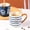 B, variant on Hand-Painted Ceramic Striped Mugs Set - Unique Japanese Under-glaze Breakfast Cups with Lids and Spoons, 350ml Capacity, Set of 3