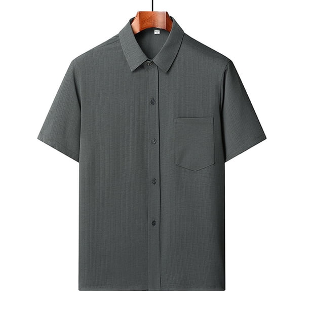 pstuiky Mangas cortas para hombre, Camisa informal de manga corta, lisa, cómoda y con cuello vuelto para hombre camisetas de hombre xxl