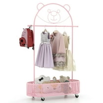 Barara King Clothes Rack,Kid Clothes Rack with 3 Adjustable Heights and Wheels-Pink