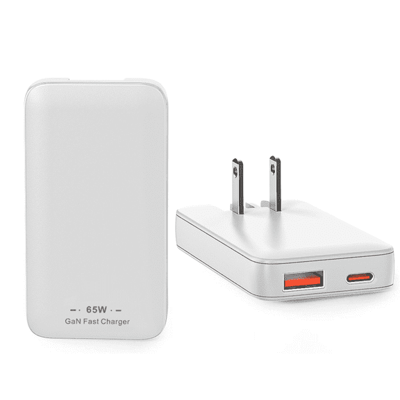 65W Flat USB-C USB-A Wall Chargers, Ultra Thin Type-C Dual Port Fast-Charging Compatible with All iPhone and Samsung Galaxy Phone Models, Folding Plug Power Adapter