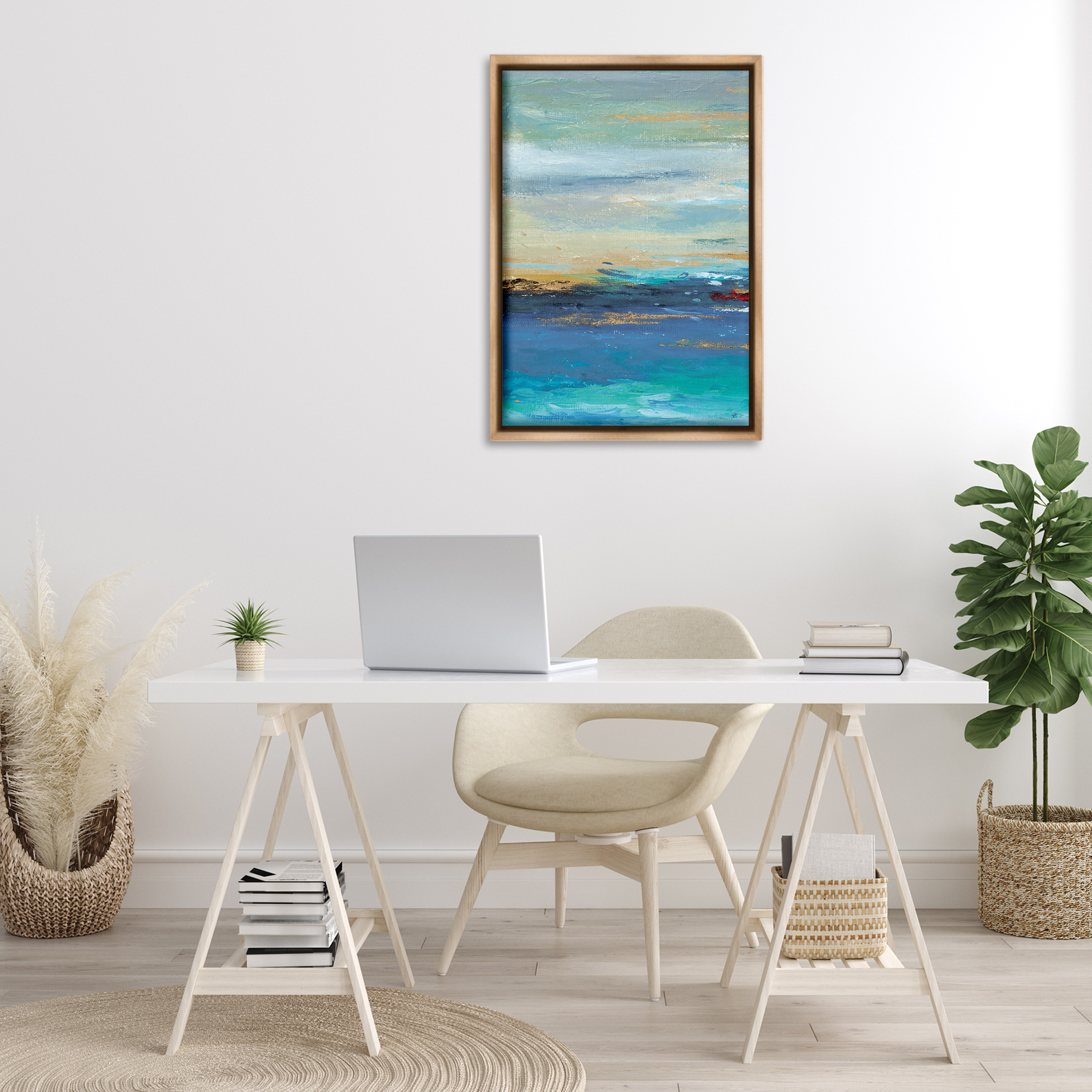 Stupell Industries Ombre Ocean View Abstract Painting Brown Floater Framed Canvas Art Print Wall Art, 21 x 31