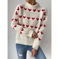 thumbnail image 3 of Women Loose Knit Sweater Heart Jacquard Long Sleeve Pullovers Spring Fall Mock Neck Jumpers Streetwear, 3 of 9