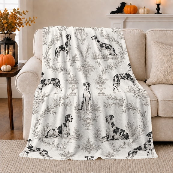 Classic Dalmatian Dog Toile Pattern, Cozy Pet Portrait Pattern, Warm Flannel Blanket for Living Room and Bedroom, Dog Lovers Just Because Gift, Pet Lover Home Decor