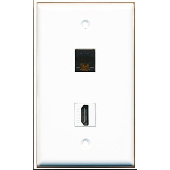 RiteAV - 1 Cat6 Black Ethernet and 1 HDMI Port Wall Plate White