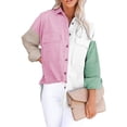 thumbnail image 1 of Sonducket Abrigo de mujer Botón de bloque de color Camisa cálida Otoño Invierno Solapa de pana Prendas para la parte del cuerpo Blanco+Rosa XXL, 1 of 6