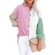 thumbnail image 1 of Sonducket Abrigo de mujer Botón de bloque de color Camisa cálida Otoño Invierno Solapa de pana Prendas para la parte del cuerpo Blanco+Rosa XXL, 1 of 6
