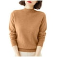thumbnail image 2 of Women's Mock Neck Sweater Classic Long Sleeve Soft Knit Pullover Warm Slim Fit Fall Winter Top Khaki M, 2 of 6