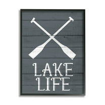 Stupell Industries Nautical Blue Lake Life Phrase Rustic Boat Oars Black Framed by Kim Allen