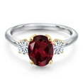 thumbnail image 3 of Gem Stone King 10K Two Tone Gold Red Rhodolite Garnet and White Moissanite Engagement Ring for Women | 2.46 Cttw | Oval 9X7MM | Gemstone January Birthstone | Size 9, 3 of 7