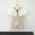 thumbnail image 3 of Toddler Boy Gentleman Outfit 4t British Summer 2 Piece Set Button Down Shirts Suspender Shorts Bowtie School Formal Clothes 6 Years, Khaki, 3 of 7