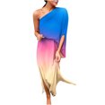 thumbnail image 2 of LOVZFMLL Robe d'Été pour Femme, Aguichant, à une Épaule, Imprimée, Ample, à Manches, Ourlet Fendu à Moitié, Bleu, TG, 2 of 5