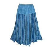 Mogul Women's Long Skirt Blue Vertical Stripes Rayon Skirts