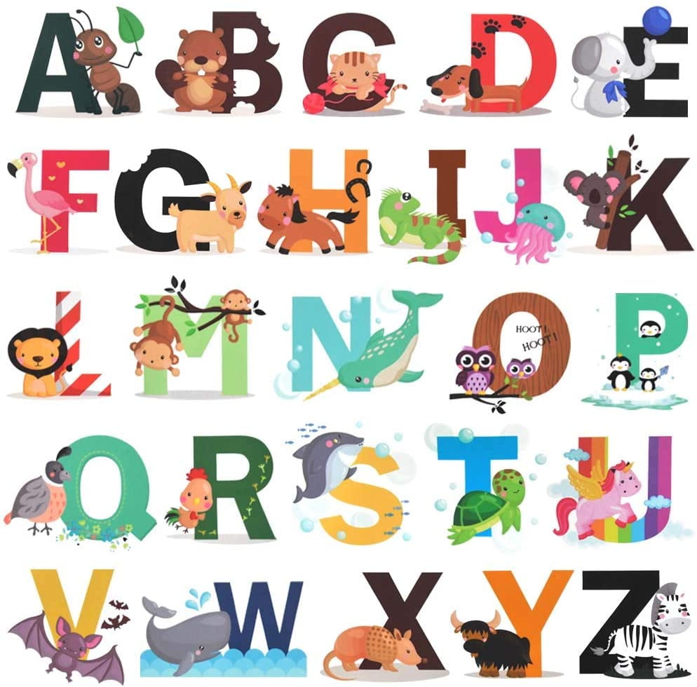 Alphabet Wall Decals, Merek Removable Animal ABC Wall Stickers for Kids