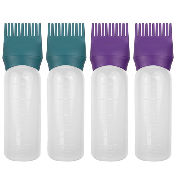 FZWONVUC Paquete de 4 botellas aplicadoras de peine de raíz, aplicador de aceite para el cabello, botella aplicadora de peine de aceite para tinte para el cabello, champús, peluquerías (negro+blanco+p