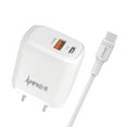 thumbnail image 1 of 20W Dual USB Port (Quick Charge 3.0 & USB-C Power Delivery) Fast Charging Home Travel Wall Charger with Type-C to Type-C Cable (5 Feet) for Moto G Power, G Pure, G Edge, G100, G Stylus 5G - White, 1 of 8