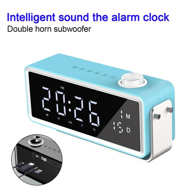 Digital 5.0 Alarm Clocks Speaker USB Rechargable Sound LED Screen Multi-Function 6D Subwoofer Kids Bedroom Living room and home Azul BLESIY Relojes de alarma