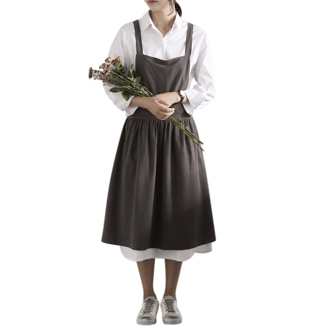 Delantal de cocina de lino de algodón para mujer, delantal de trabajo de cafetería de color sólido para cocinar, hornear, pintar, barbacoa, gris carbón Advancent HA8771-03B