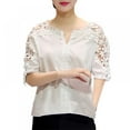 thumbnail image 2 of Women's Tops Lace Crochet V Neck Blouse Shirt Casual Cotton Half Sleeve Shirts Tops Plus Size, 2 of 4