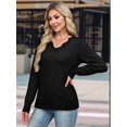 thumbnail image 6 of Women'S Sweaters Casual V-Neck Long Sleeve Sweaters Loose Solid Fall Tops Pullover Sweater Pure Black S, 6 of 7