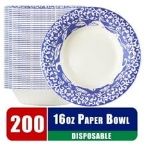 Verdelife 16 oz Paper Bowls, 200 Count, Porcelain Pattern Disposable Bowls, Heavy Duty Microwavable and Eco-Friendly Compostable, Suitable for Soups
