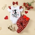thumbnail image 2 of Gunia Toddler Girl Mother's Day Outfit Infant Boys Short Sleeve Mom'S Day Romper Bodysuit Plaid Heart Prints Pants Headbands Cute Relaxed 6-9 Months, 2 of 7