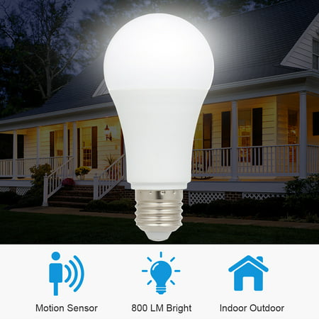 12W LED Light Bulb with Motion Sensor Intelligent Human Body Induction Lamp E26/E27 Energy Saving Smart Light for Front Door Stairs Hallway Garage