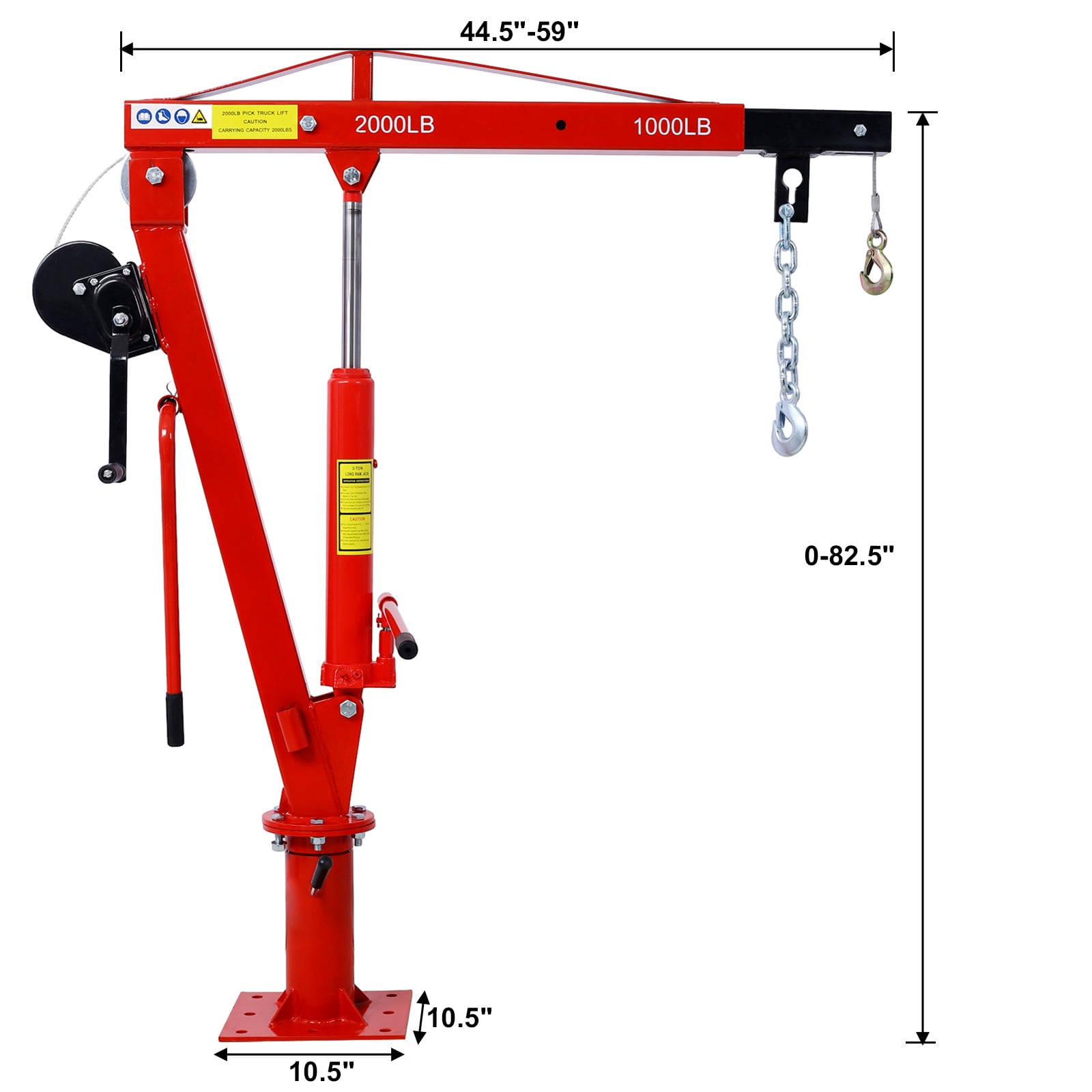 Hydraulic Pickup Truck Crane with Hand Winch, 2000LB Capacity Adjustable Boom Hoist with 360° Rotation