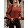 thumbnail image 3 of SHEWIN Women's Pullover Sweater Solid Color Long Sleeve Knitted Jumpers Crewneck Pullovers Tops Petite, 3 of 7