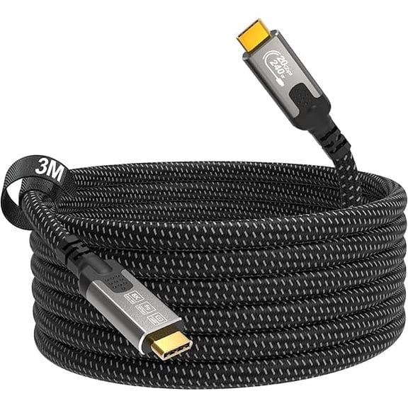 xixishop 3m USB C Cable,20Gbps USB 3.2 Gen2x2 Compatible Thunderbolt 4 Thunderbolt 3, USBC Charger 240W 48V/5A 8K@30Hz/4K@144Hz USB C Display Cable For i-Phone 16,MacBook, Laptops,Monitor