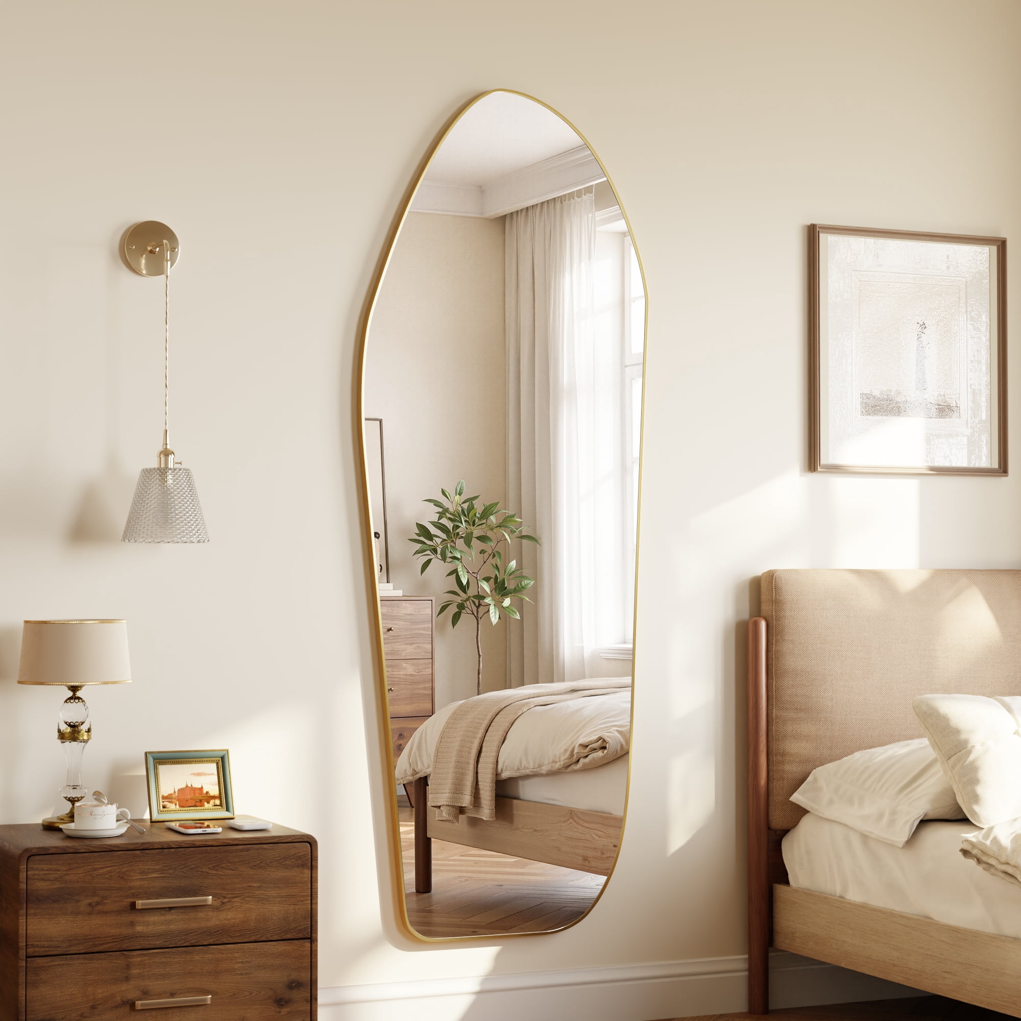 Easy4Home 67"x24" Irregular Full Length Mirror Decorative Standing Floor Mirror Wall Mounted, Gold