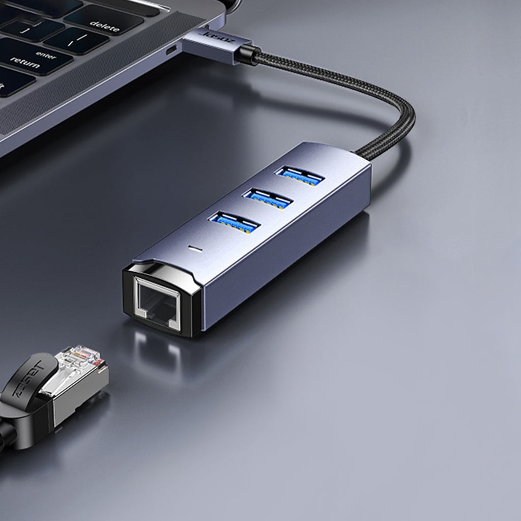 Zeiwohndc Aluminum USB Hub USB/Type C to Gigabit Ethernet Adapter Plugs and Play 5Gbps