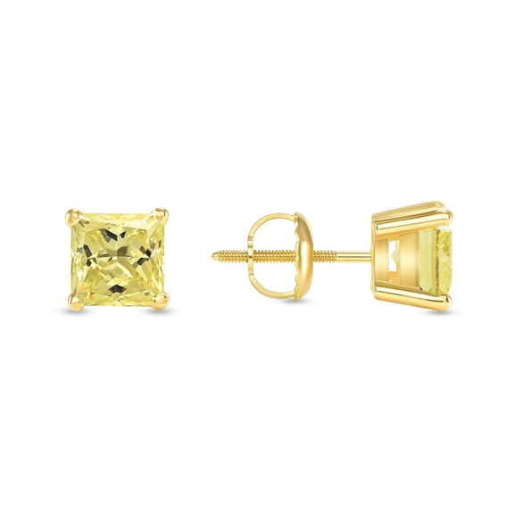 Anniversary Gift 2Ct Princess Cut Yellow Citrine Studs Earrings 14K Yellow Gold Plated Silver