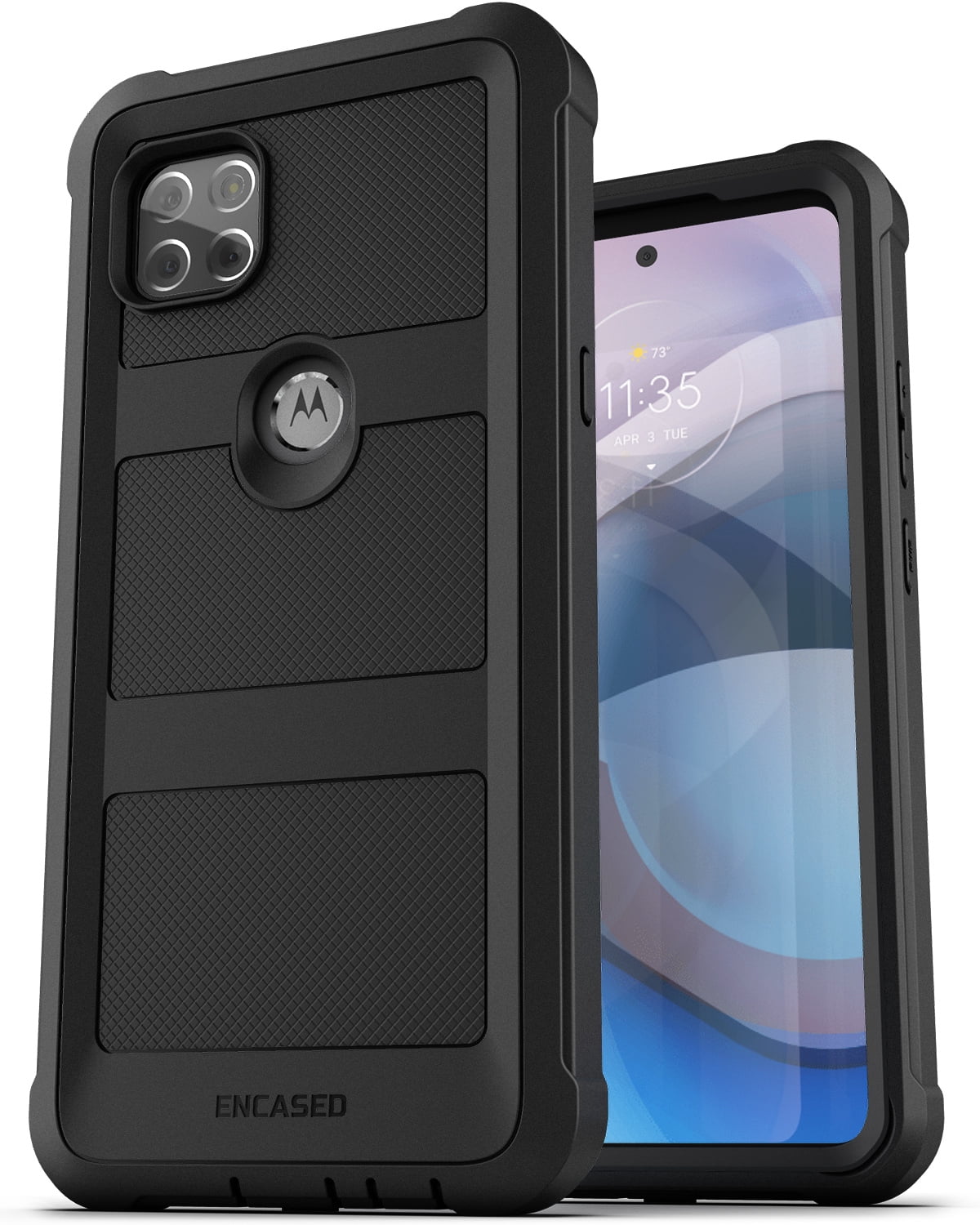 Encased Falcon Armor for Motorola One 5G Ace Case with Built-in Screen Protector and Belt Clip Holster, Protective Heavy Duty Full Body Phone Case (Black)
