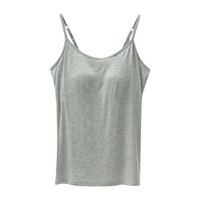 AherBiu Tank Tops with Built in Bras Padded Basic Camisole Comfy Adjustable Spaghetti Strap Sleeveless Tops Homewear