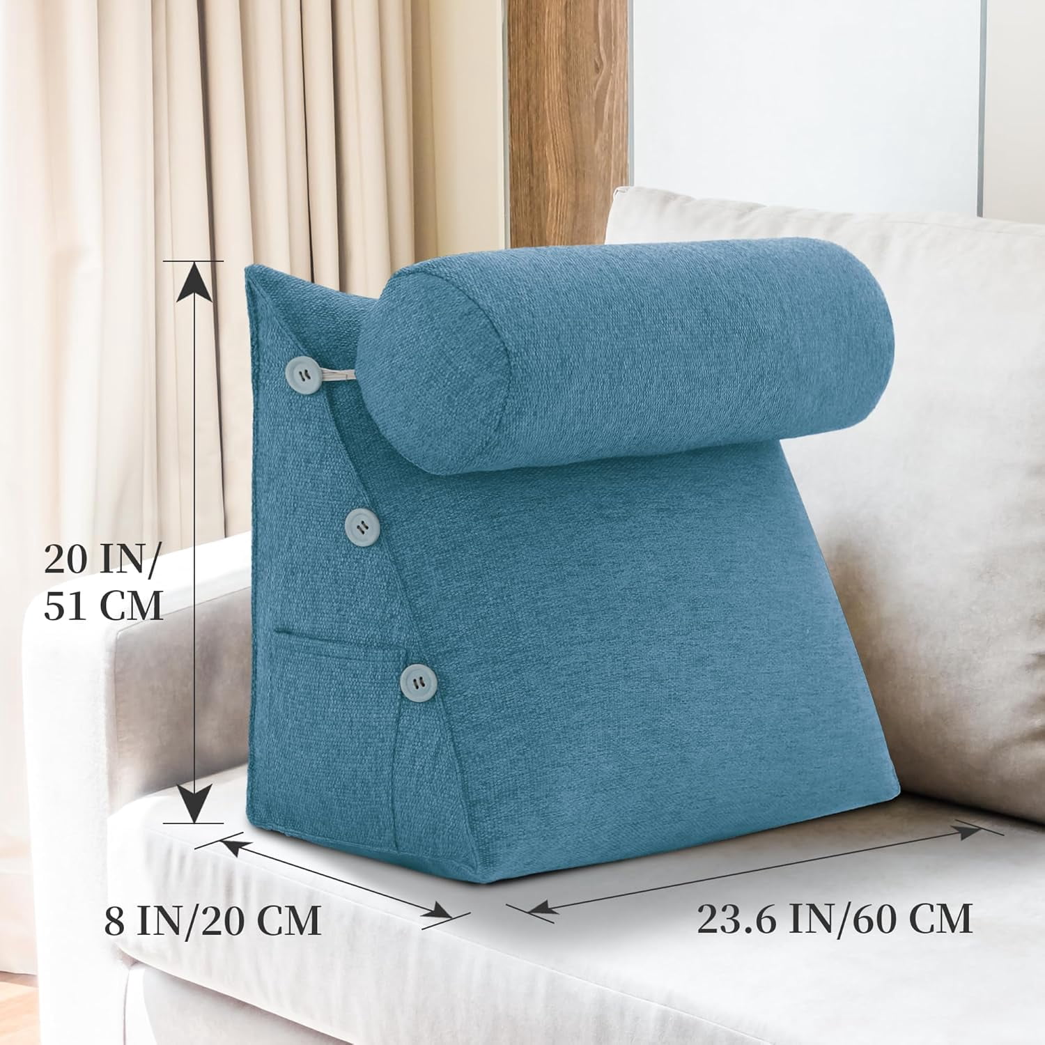Bed Wedge Reading Pillow, Adjustable Reading Throw Cushion Triangular Pillow Wedge Couch Pillow for Lumbar Neck Back Support Pillow with Removable Linen Cover