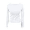 thumbnail image 3 of UoCefik Yellow Long Sleeve Shirt Women Solid Color Slim Fit Crop Top Cute Scoop Neck Tight T-Shirts Fall Basic Clothes White XS, 3 of 5