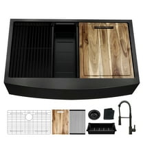 33 inch Dark Black Farmhouse Workstation kitchen Sink with Pull Out Faucet, Farm Apron-Front Single Bowl 18 Gauge Stainless Steel Kitchen Sink with Multifunctional Accessories