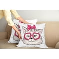 thumbnail image 2 of Ambesonne Cat Throw Pillow Cover 2 Pack, Heart Shape Glasses Bow, 20", Magenta Beige Black, 2 of 7