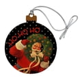 thumbnail image 1 of Christmas Holiday Santa Ho Ho Ho Wreath Wood Christmas Tree Holiday Ornament, 1 of 7