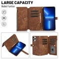 thumbnail image 4 of Jiahe Cover for iPhone 13 Pro, Mulit-Function Wallet Case,Flip Leather Zipper Card Holder Stand with Adjustable Shoulder Strap Full Body Protection Case Cover, brown, 4 of 7
