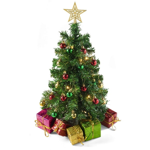 Mesa Prextex con forma de árbol de Navidad, 58 cm, con luces y adornos