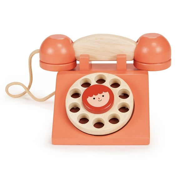 Mentari Toys - Ring Ring Telephone - Solid Wood Retro Chorded Dial Phone for Toddlers - Pretend Play Toy Telephone - Boost Communication Skills and Language Development - Age 2 