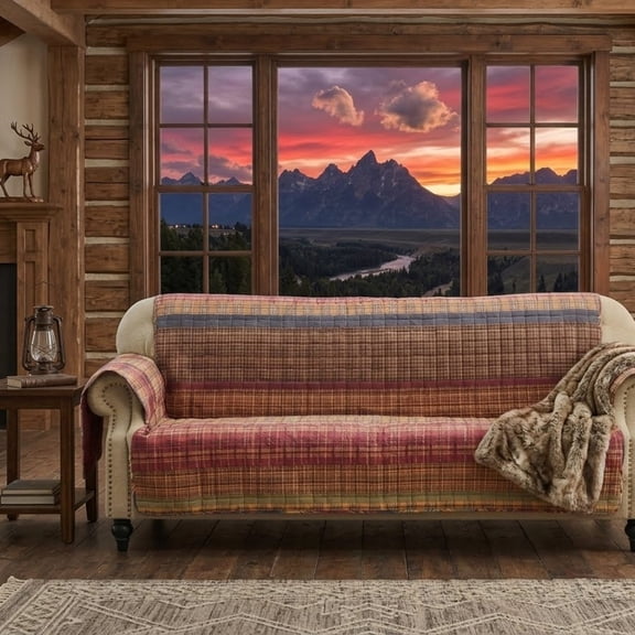 Greenland Home Fashions Gold Rush Classic Plaid Reversible Slipcover/Furniture Protector, Multi, Sofa