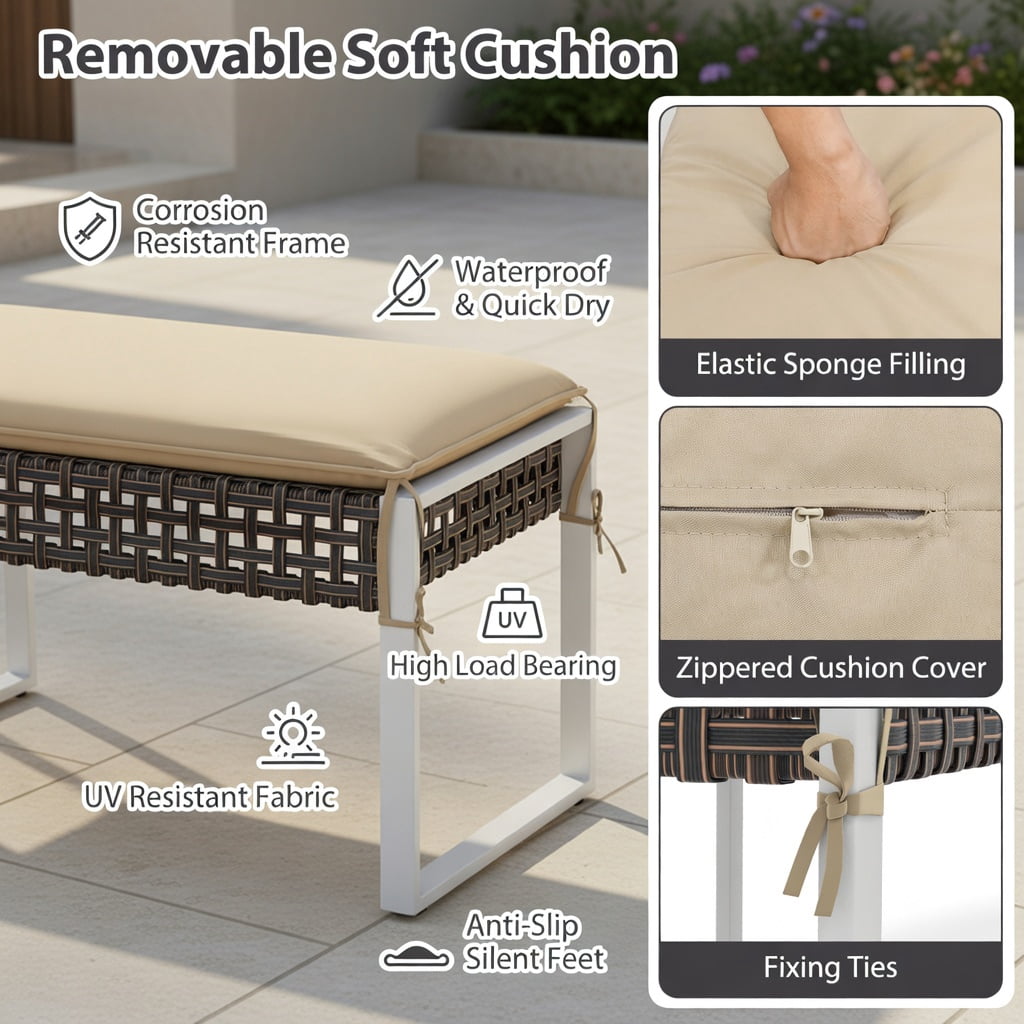 Hommoo 43" Patio Ottoman Set of 2, Woven PE Rattan Outdoor Footrest with Metal Frame, Removable Cushions, Heavy-Duty X-Frame Design for Backyard, Poolside & Porch, Natural