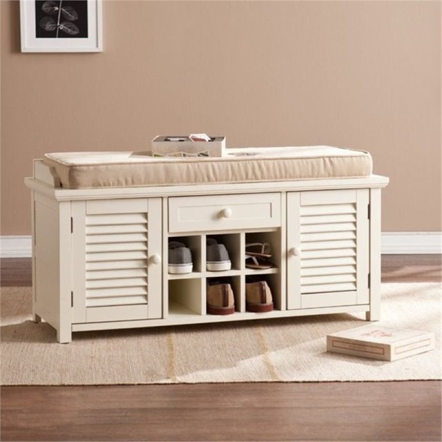 Bowery Hill Banc de Rangement de Chaussures en Blanc Antique