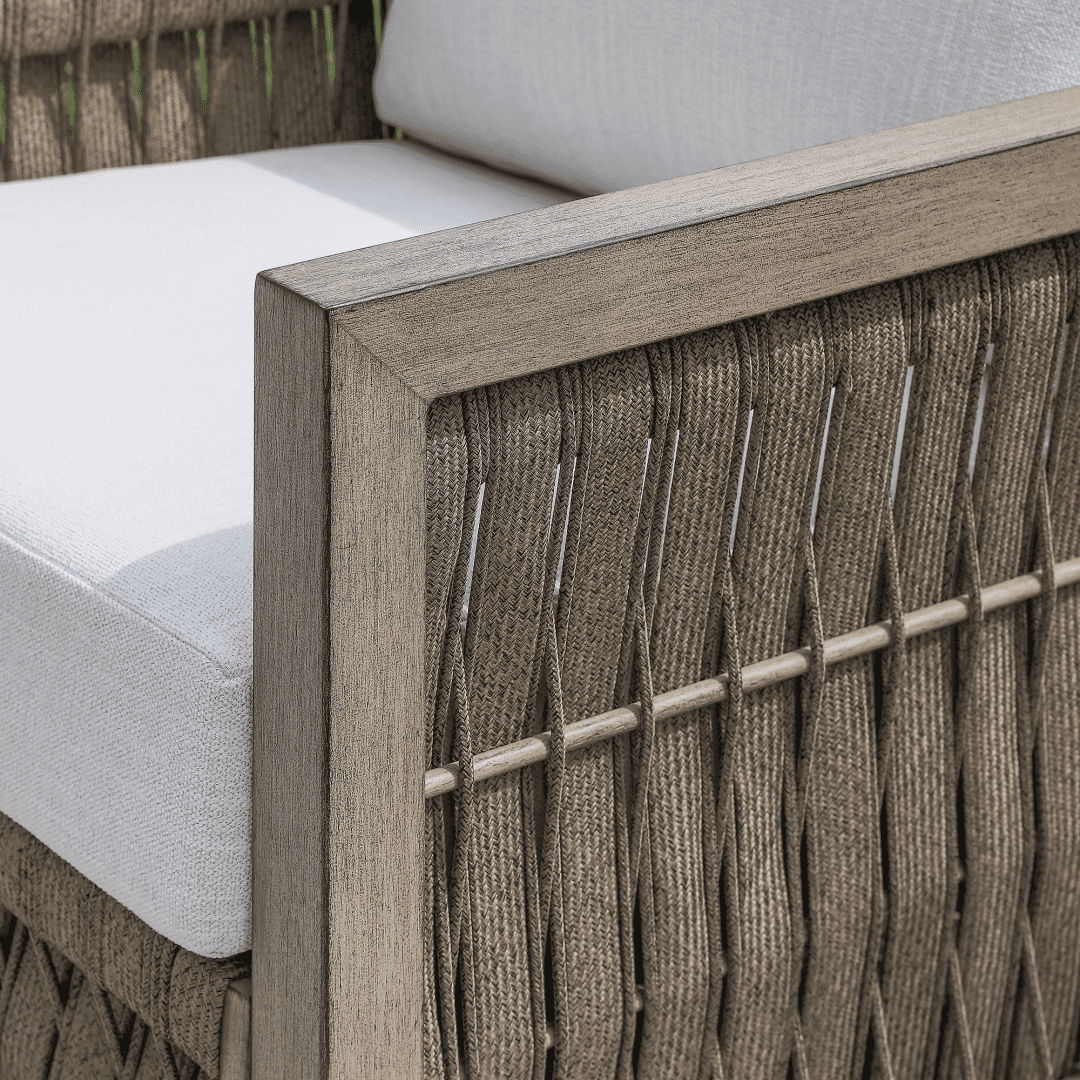 1-Seater Oversize Rope Weave Outdoor Sofa, Ergonomic Cushions, Rust-Proof Hand-Brushed Aluminum Frame