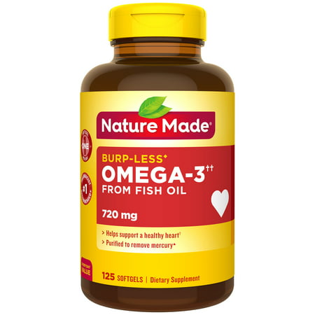 Nature Made Burp-Less Omega-3†† from Fish Oil 1200 mg Softgels, 125 Count for Heart (The Best Omega 3 Oil)